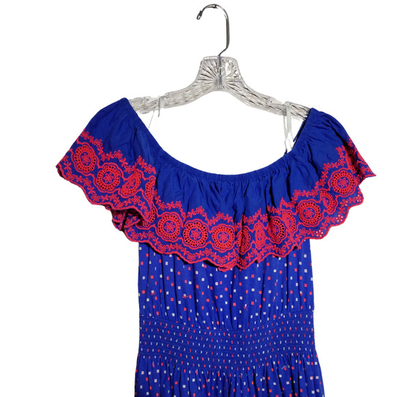 Lilly Pulitzer Blue Off Shoulder Embroidered Pullover Dress Women’s Medium - Picture 2 of 6